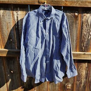 Ralph Lauren Golf Tilden Men Long Sleeve Navy Striped Cotton Shirt Size XXL